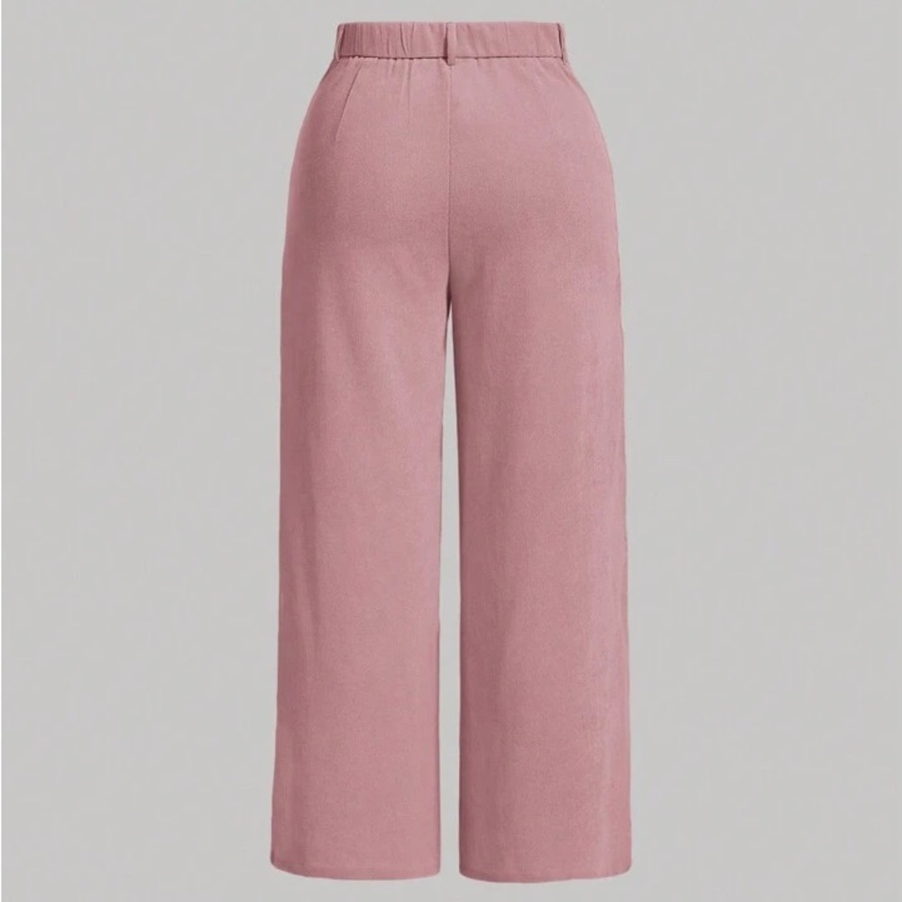 NWT Women’s Stylish High-Waisted Wide-Leg Casual Corduroy Pink Lightweight Pants - Picture 2 of 8